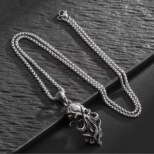 Silver Coloured Octopus Skull Pendant Necklace